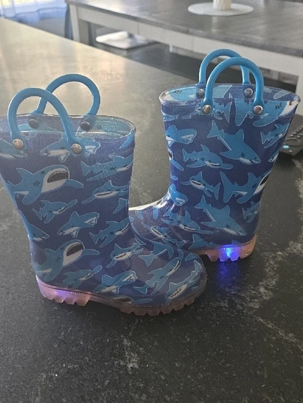 Kids Shark Print Rain Boots - Blue